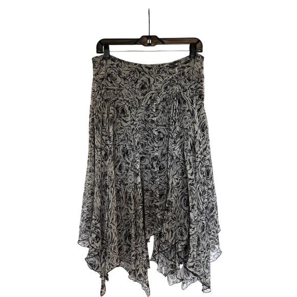 100% Silk Vintage Nine West Asymmetrical Midi Skirt Black Gray Size 10 - Picture 1 of 5